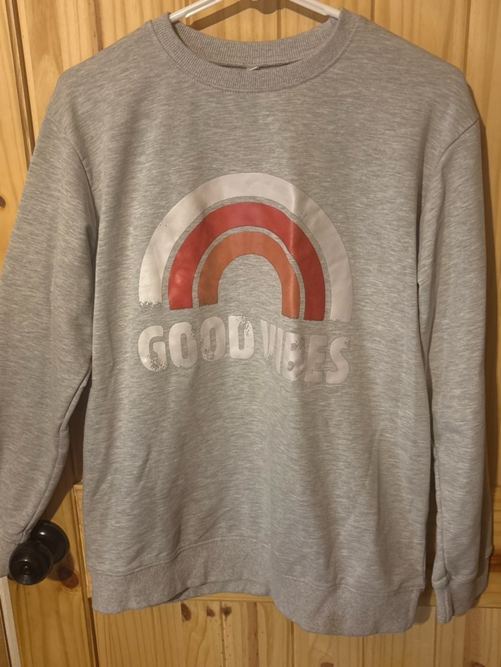 Good Vibes Grey Crewneck Sweatshirt with Retro Rainbow